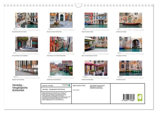 Produktbild: Venedig - Verg&auml;ngliche Sch&ouml;nheit (Wandkalender 2026 DIN A3 quer), CALVENDO Monatskalender