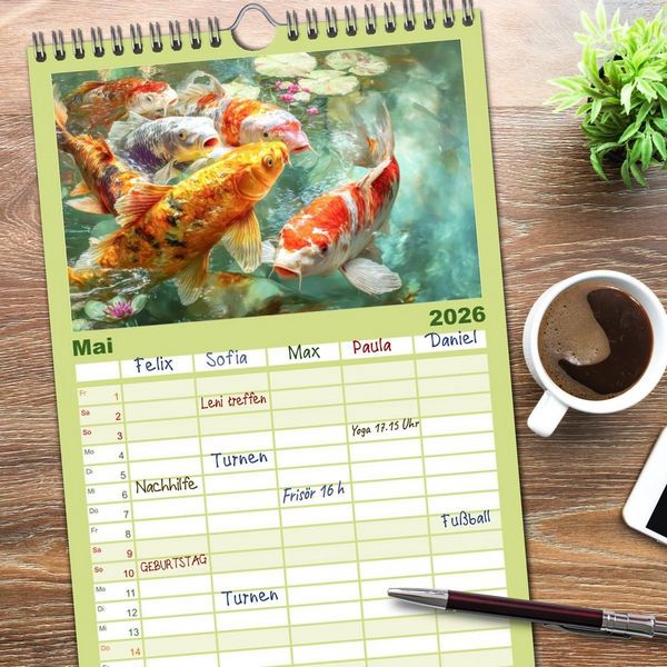 Produktbild: Familienplaner 2026 - Kois - Ein Juwel unter Fischen mit 5 Spalten (Wandkalender, 21 x 45 cm) CALVENDO