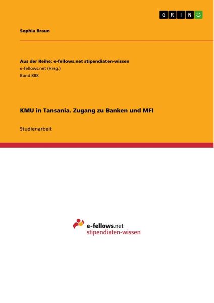 KMU in Tansania. Zugang zu Banken und MFI, Taschenbuch von Sophia Braun, GRIN, 9783656591276