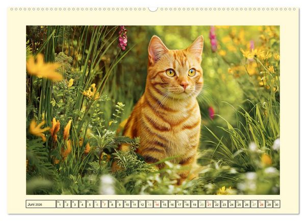 Produktbild: Geliebte Katzen. Unsere zauberhaften Hauskatzen im Garten (hochwertiger Premium Wandkalender 2026 DIN A2 quer), Kunstdruck in Hochglanz