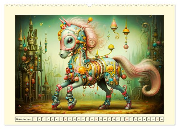Produktbild: Fabelhafte Maschinen. Pop-Surrealistische Roboter-Tiere (hochwertiger Premium Wandkalender 2026 DIN A2 quer), Kunstdruck in Hochglanz