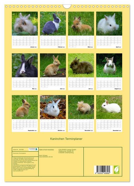 Produktbild: Kaninchen Terminplaner (Wandkalender 2026 DIN A3 hoch), CALVENDO Monatskalender