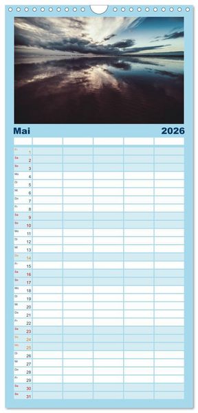 Produktbild: Familienplaner 2026 - Abendlicht &uuml;ber der Nordsee mit 5 Spalten (Wandkalender, 21 x 45 cm) CALVENDO