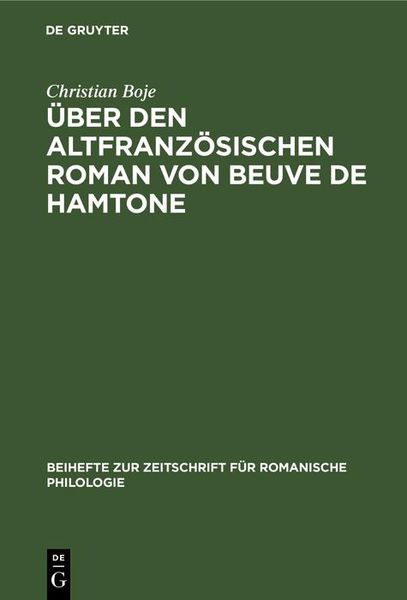 Produktbild: &Uuml;ber den altfranz&ouml;sischen Roman von Beuve de Hamtone