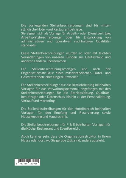 Produktbild: Arbeitsplatzbeschreibungen f&uuml;r Hotels und Restaurants