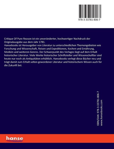 Produktbild: Critique Of Pure Reason