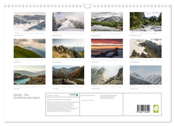 Produktbild: Berge - Die Sch&ouml;nheit der Alpen (Wandkalender 2026 DIN A3 quer), CALVENDO Monatskalender