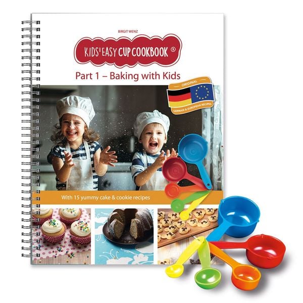 Produktbild: Kids Easy Cup Cookbook: Baking with Kids (Part 1), Baking box set incl. 5 colorful measuring cups
