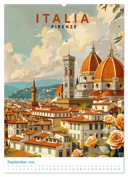 Produktbild: Italien - Old School Poster Style (Wandkalender 2026 DIN A2 hoch), CALVENDO Monatskalender