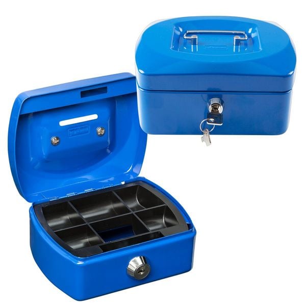 Idena Geldkassette Größe Mini aus Metall 6 Fächer blau 12,5x9,5x6cm