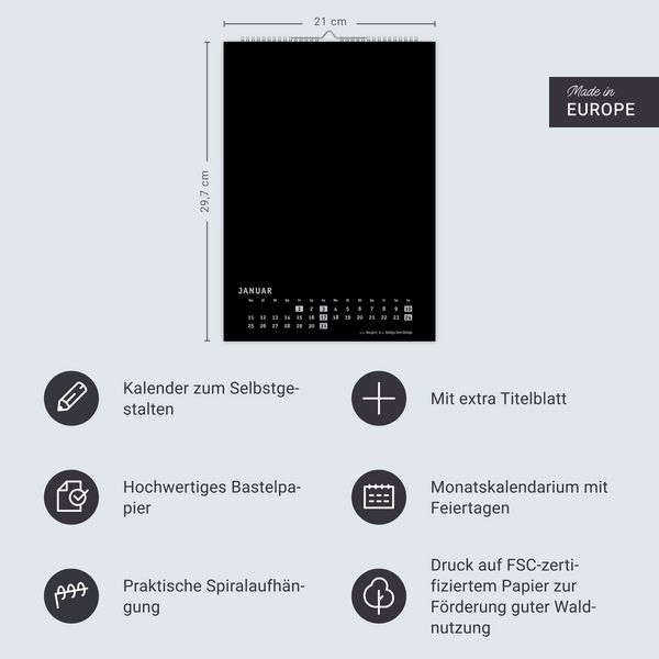 Produktbild: Premium-Bastelkalender schwarz A4 2027