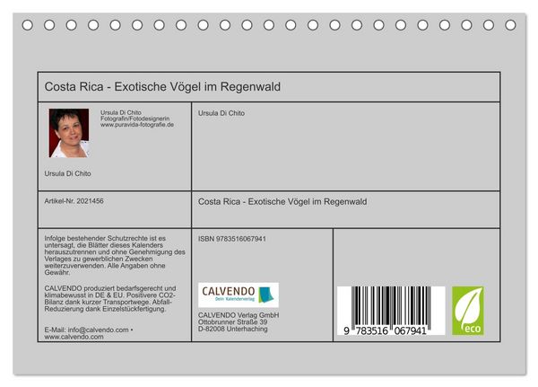 Produktbild: Costa Rica - Exotische V&ouml;gel im Regenwald (Tischkalender 2026 DIN A5 quer), CALVENDO Monatskalender