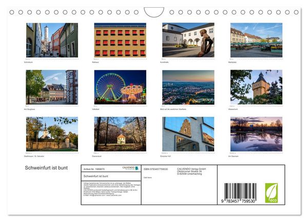 Produktbild: Schweinfurt ist bunt (Wandkalender 2026 DIN A4 quer), CALVENDO Monatskalender