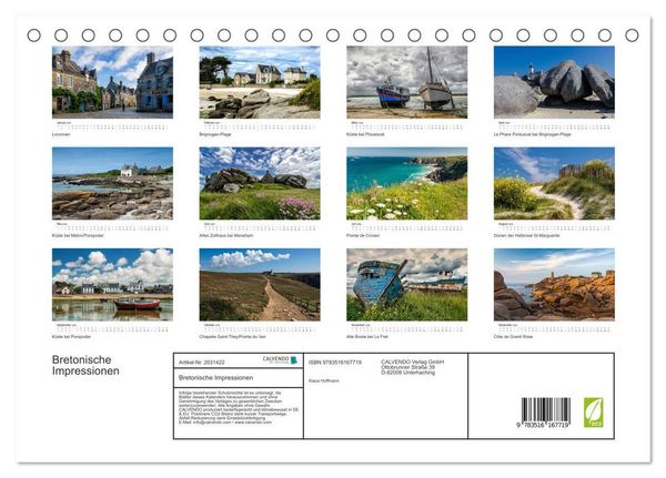 Produktbild: Bretonische Impressionen (Tischkalender 2026 DIN A5 quer), CALVENDO Monatskalender