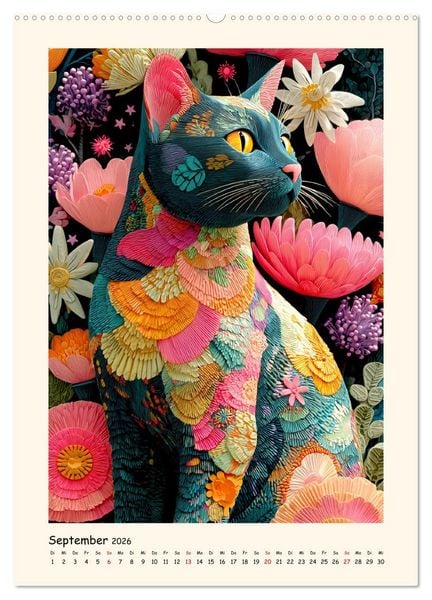Produktbild: Katzenkunst. K&uuml;nstlerische Paintings im modernen Folk-Stil (hochwertiger Premium Wandkalender 2026 DIN A2 hoch), Kunstdruck in Hochglanz