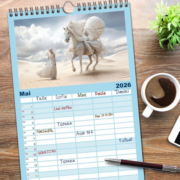 Produktbild: Familienplaner 2026 - Surrealismus trifft Pferdefans mit 5 Spalten (Wandkalender, 21 x 45 cm) CALVENDO