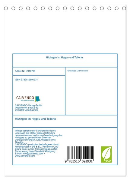 Produktbild: Hilzingen im Hegau und Teilorte (Tischkalender 2026 DIN A5 hoch), CALVENDO Monatskalender