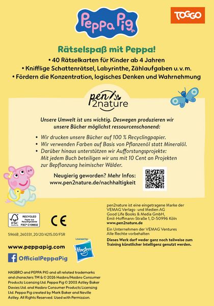 Produktbild: Peppa Pig R&auml;tselkarten: Labyrinthe, Fehlersuche, Z&auml;hlen u. v. m.