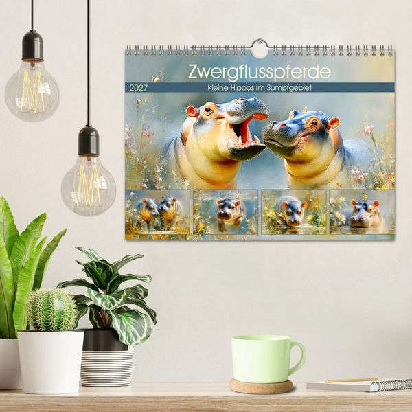 Produktbild: Zwergflusspferde. Kleine Hippos im Sumpfgebiet (Wandkalender 2027 DIN A4 quer), CALVENDO Monatskalender
