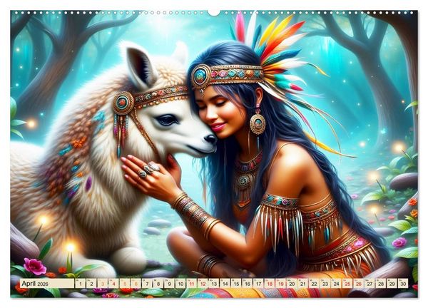 Produktbild: Spirituelle Begleiter - Indianer und Tiere im Einklang (Wandkalender 2026 DIN A2 quer), CALVENDO Monatskalender