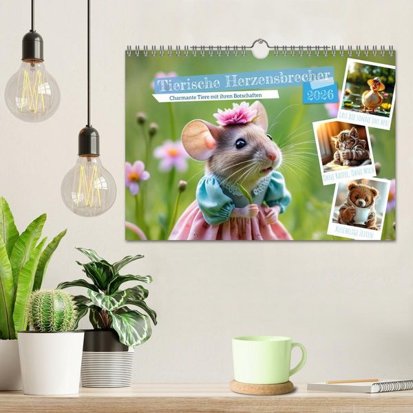 Produktbild: Tierische Herzensbrecher - Charmante Tiere mit ihren Botschaften (Wandkalender 2026 DIN A4 quer), CALVENDO Monatskalender
