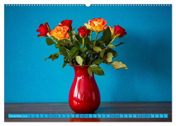 Produktbild: Still Life - Blumen vor der blauen Wand (Wandkalender 2026 DIN A2 quer), CALVENDO Monatskalender