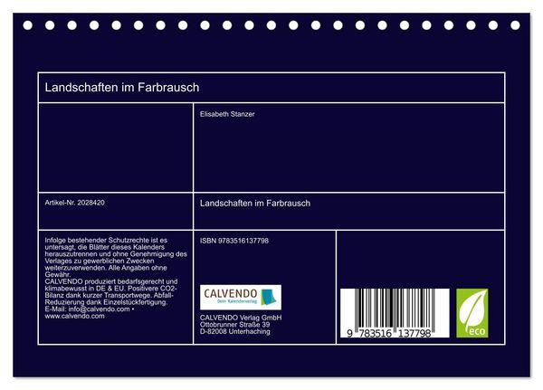 Produktbild: Landschaften im Farbrausch (Tischkalender 2026 DIN A5 quer), CALVENDO Monatskalender