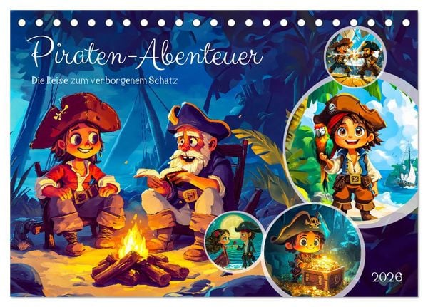 Produktbild: Piraten-Abenteuer - Die Reise zum verborgenen Schatz (Tischkalender 2026 DIN A5 quer), CALVENDO Monatskalender