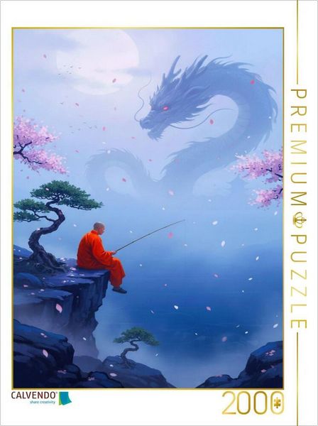 CALVENDO Puzzle Buddhistischer Mönch und Drachen | 2000 Teile Lege-Größe 90 × 67 cm Foto-Puzzle für glückliche Stunden