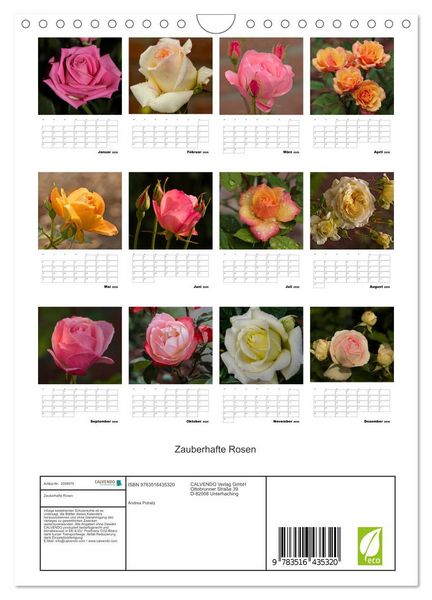 Produktbild: Zauberhafte Rosen (Wandkalender 2026 DIN A4 hoch), CALVENDO Monatskalender