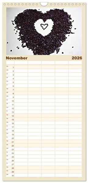 Produktbild: Familienplaner 2026 - Der Kaffee ist fertig mit 5 Spalten (Wandkalender, 21 x 45 cm) CALVENDO
