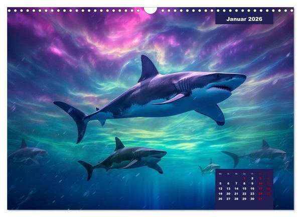Produktbild: Stille Giganten - KI-generierte Hai-Impressionen (Wandkalender 2026 DIN A3 quer), CALVENDO Monatskalender