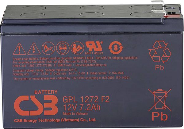 CSB Battery GPL 1272 GPL1272-F2FR Bleiakku 12V 7.2Ah Blei-Vlies (AGM) (B x H x T) 151 x 98 x 65mm Flachstecker 6.35mm