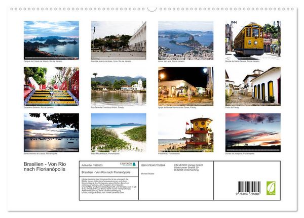 Produktbild: Brasilien - Von Rio nach Florian&oacute;polis (hochwertiger Premium Wandkalender 2026 DIN A2 quer), Kunstdruck in Hochglanz