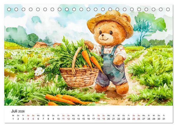 Produktbild: Teddy auf dem Bauernhof - Entdecke das Landleben mit Tieren und Feldern (Tischkalender 2026 DIN A5 quer), CALVENDO Monatskalender