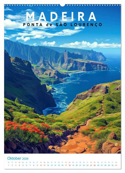 Produktbild: Madeira - Old School Poster Style (hochwertiger Premium Wandkalender 2026 DIN A2 hoch), Kunstdruck in Hochglanz