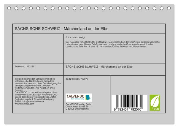 Produktbild: S&Auml;CHSISCHE SCHWEIZ - M&auml;rchenland an der Elbe (Tischkalender 2026 DIN A5 quer), CALVENDO Monatskalender