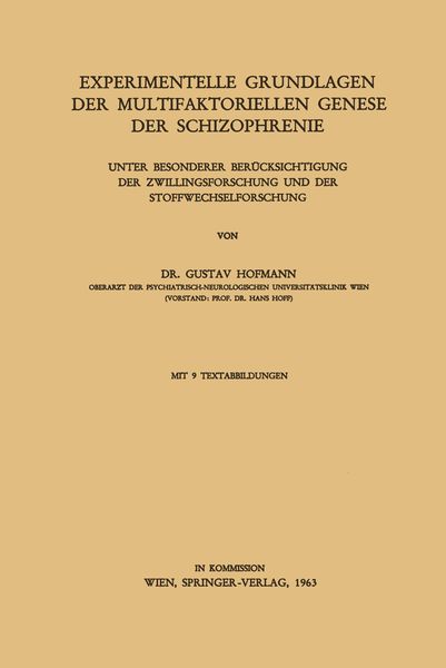 Produktbild: Experimentelle Grundlagen der Multifaktoriellen Genese der Schizophrenie