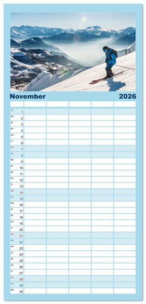 Produktbild: Familienplaner 2026 - Skimountaineering - Erobere die Berge im Winter mit 5 Spalten (Wandkalender, 21 x 45 cm) CALVENDO