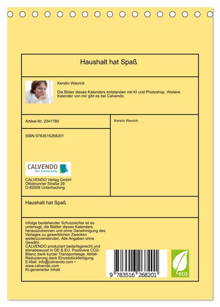 Produktbild: Haushalt hat Spa&szlig; (Tischkalender 2026 DIN A5 hoch), CALVENDO Monatskalender