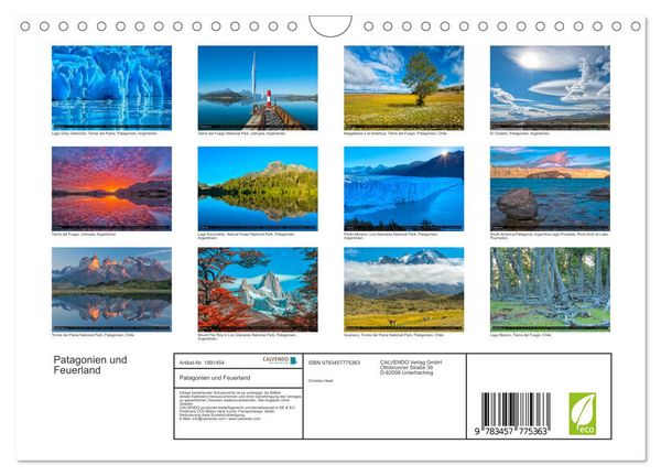 Produktbild: Patagonien und Feuerland (Wandkalender 2026 DIN A4 quer), CALVENDO Monatskalender