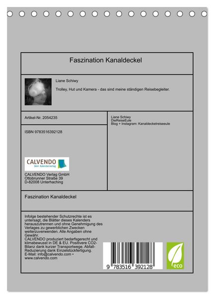 Produktbild: Faszination Kanaldeckel (Tischkalender 2026 DIN A5 hoch), CALVENDO Monatskalender