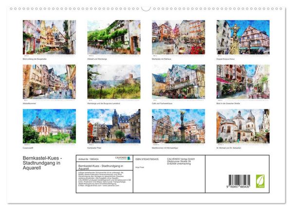 Produktbild: Bernkastel-Kues - Stadtrundgang in Aquarell (hochwertiger Premium Wandkalender 2026 DIN A2 quer), Kunstdruck in Hochglanz