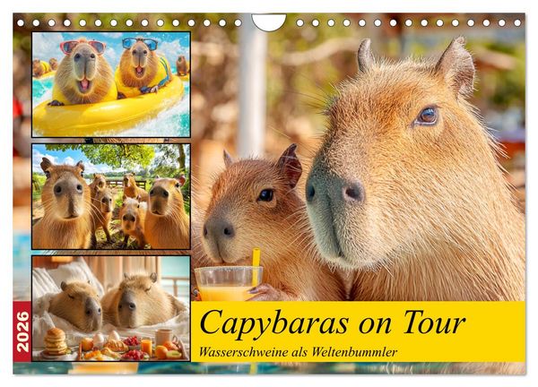 Produktbild: Capybaras on Tour. Wasserschweine als Weltenbummler (Wandkalender 2026 DIN A4 quer), CALVENDO Monatskalender