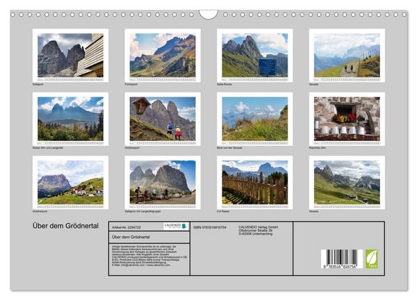 Produktbild: &Uuml;ber dem Gr&ouml;dnertal (Wandkalender 2027 DIN A3 quer), CALVENDO Monatskalender