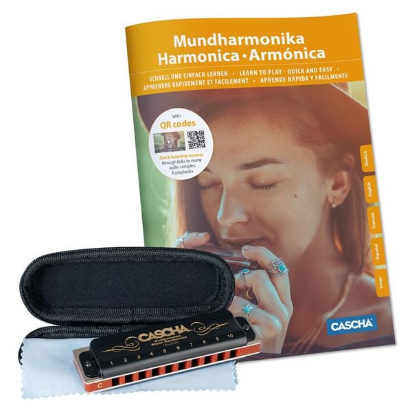 Professional Blues Harmonica Set, (incl. 4 languages Method (DE/EN/FR/ES), case, cleaning cloth)