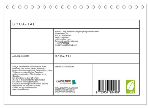Produktbild: S O C A - T A L (Tischkalender 2026 DIN A5 quer), CALVENDO Monatskalender