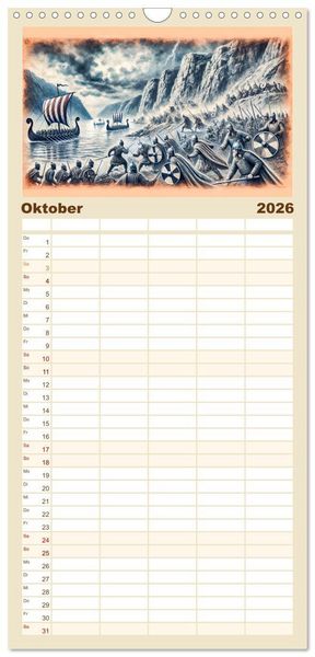 Produktbild: Familienplaner 2026 - Die Wikingerzeit - Helden, K&ouml;nige und Entdeckungen mit 5 Spalten (Wandkalender, 21 x 45 cm) CALVENDO