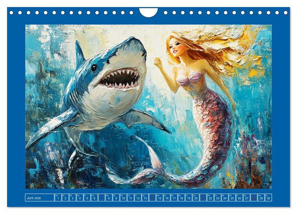 Produktbild: Meerjungfrauen. Zauberhafte Illustrationen im &Ouml;lgem&auml;lde-Stil (Wandkalender 2026 DIN A4 quer), CALVENDO Monatskalender