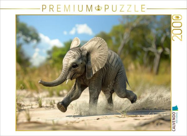 Produktbild: CALVENDO Puzzle Jetzt aber los - rennender junger Elefant | 2000 Teile Lege-Gr&ouml;&szlig;e 90x67cm Foto-Puzzle f&uuml;r gl&uuml;ckliche Stunden